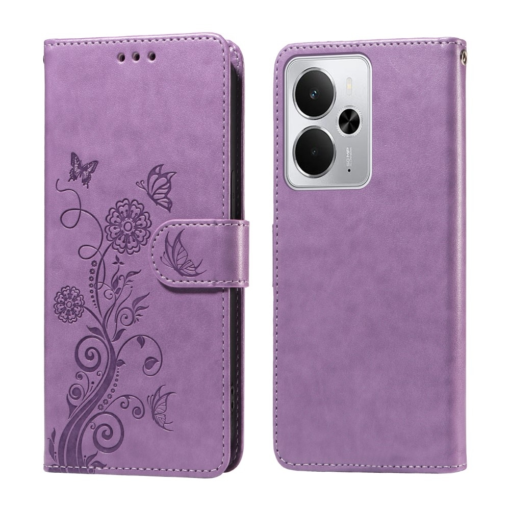Flowery knižkové puzdro na Realme 14 5G - fialové