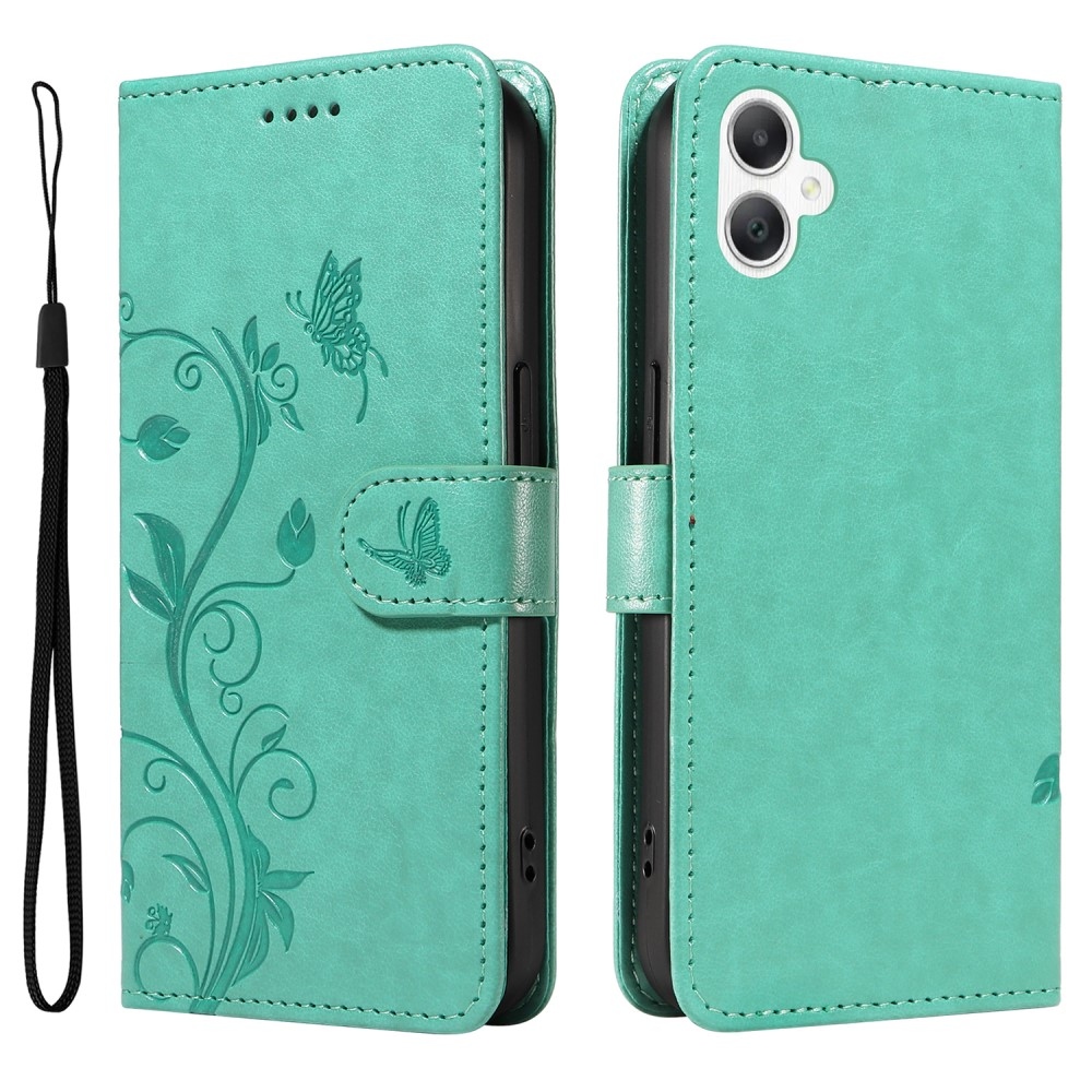 Flowery knižkové púzdro na Samsung Galaxy A06 4G - modrozelené