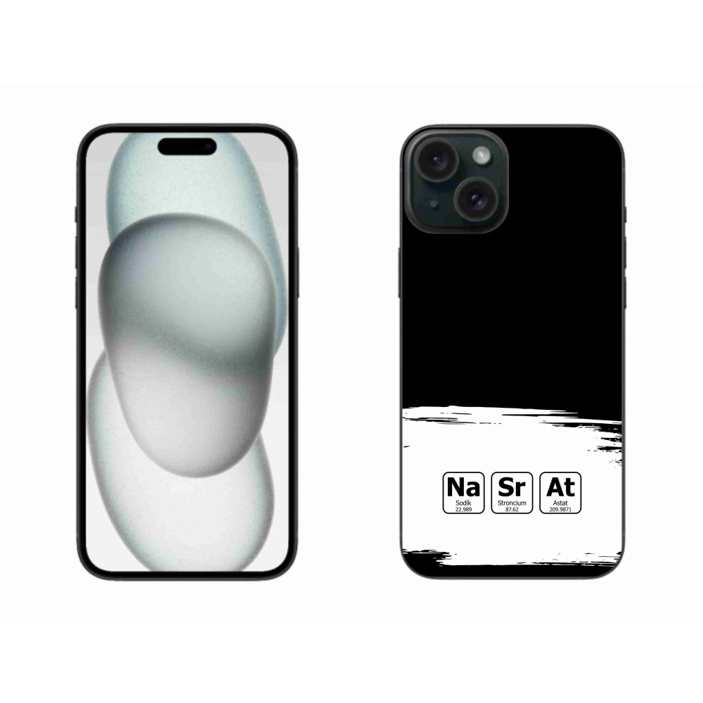 Gélový kryt mmCase na iPhone 15 Plus - chemické prvky bieločierne pozadie