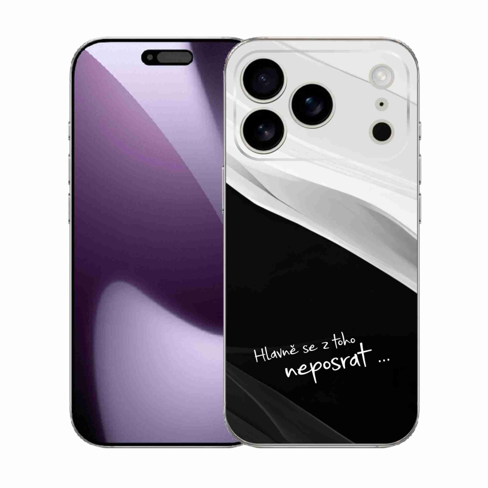 Gélový kryt mmCase na iPhone 17 Pro - vtipný text 13 čiernobiele pozadie