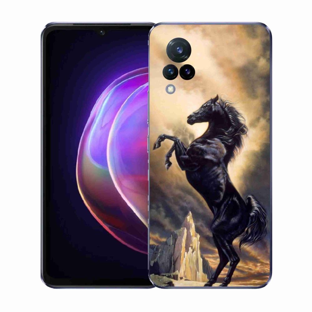 Gélový kryt mmCase na Vivo V21 4G/5G - čierny kreslený kôň