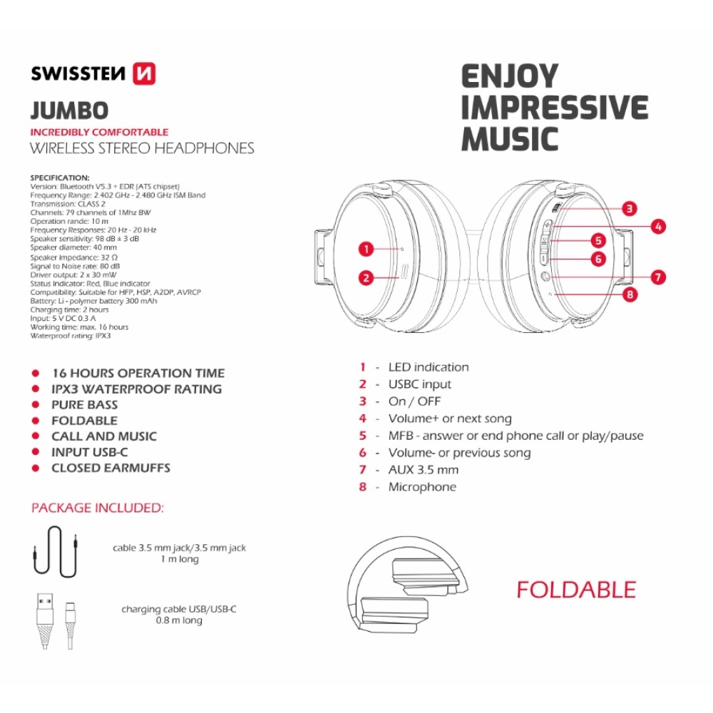 Bezdrôtové slúchadlá Swissten Jumbo Bluetooth - strieborné/hnedé