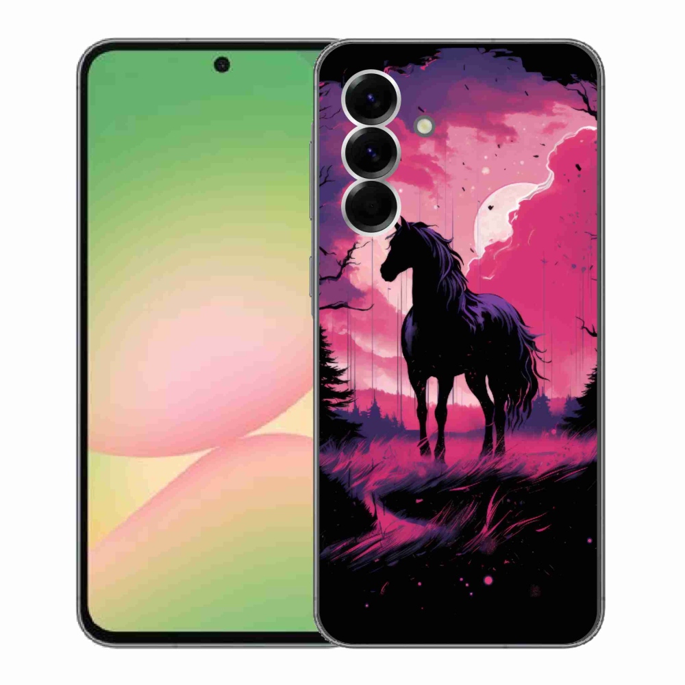 Gélový kryt mmCase na Samsung Galaxy A56 5G - čierny kreslený kôň 1