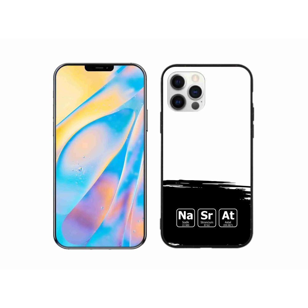 Gélový kryt mmCase na iPhone 12 Pro - chemické prvky čiernobiele pozadie