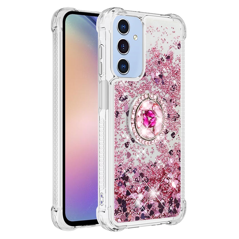 Glitt presýpací gélový obal s krúžkom na prst na Samsung Galaxy A17 5G - ružovozlatý/srdiečka