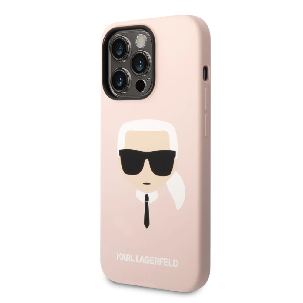 Karl Lagerfeld MagSafe kryt Liquid Silicone Karl Head iPhone 14 Pro ružový