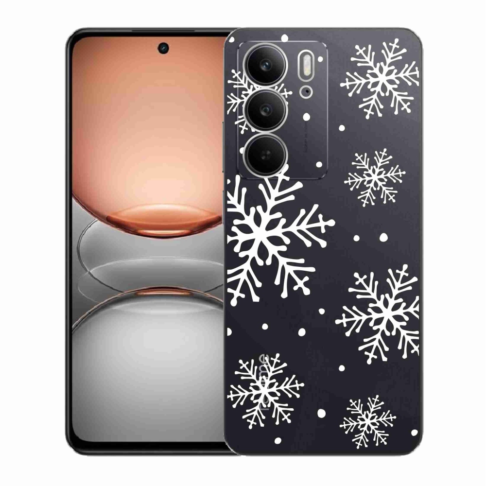 Gélový kryt mmCase na Realme C75 - biele vločky na priehľadnom pozadí