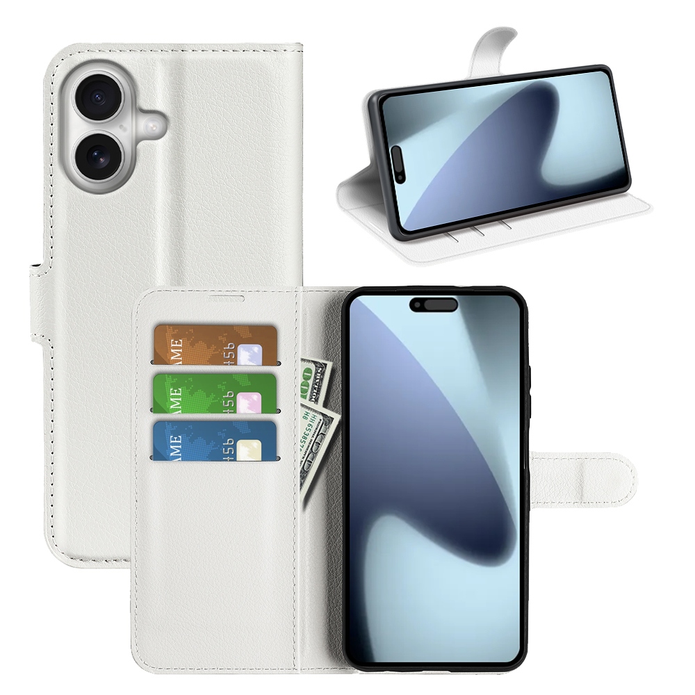 Litchi knižkové púzdro na iPhone 17 - biele