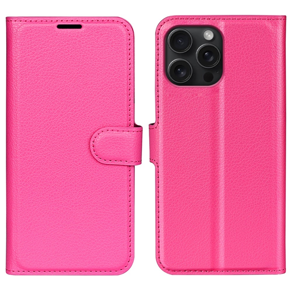 Litchi knižkové púzdro na iPhone 16 Pro - rose