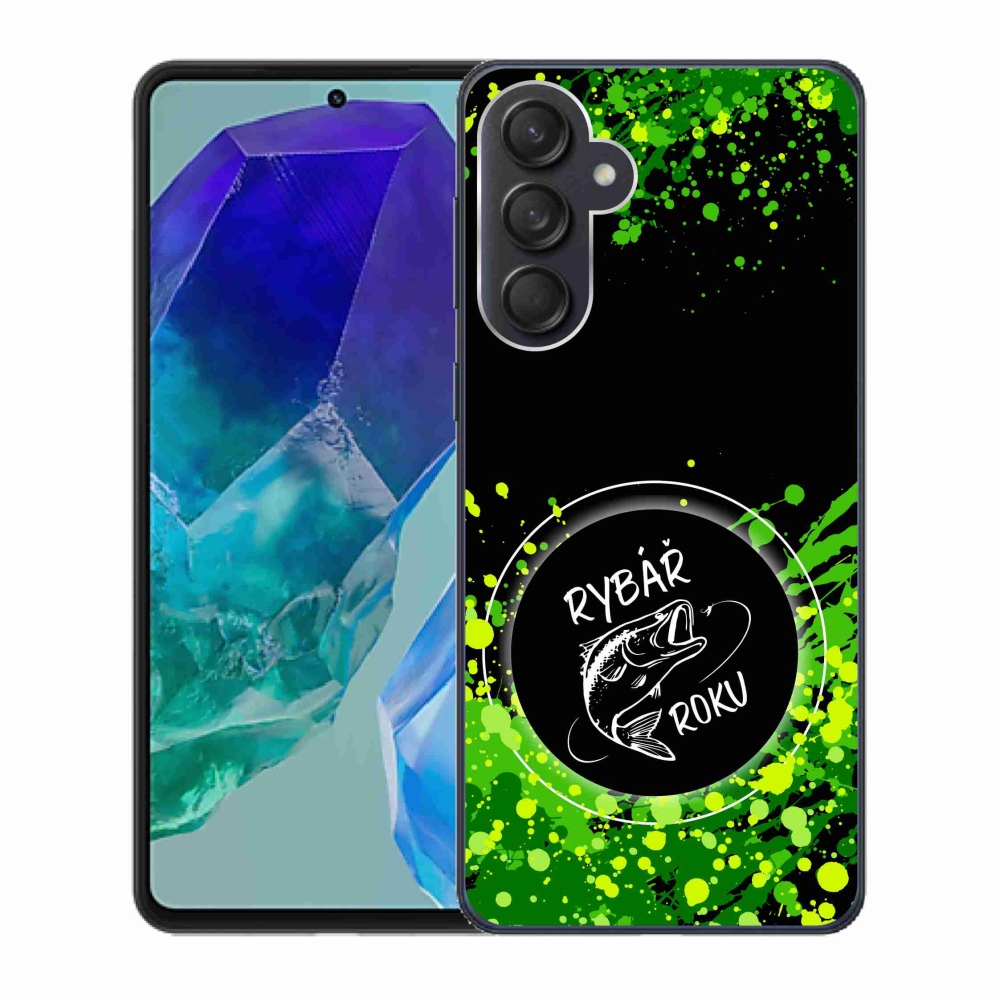 Gélový kryt mmCase na Samsung Galaxy M55 5G - rybár roka čierne pozadie