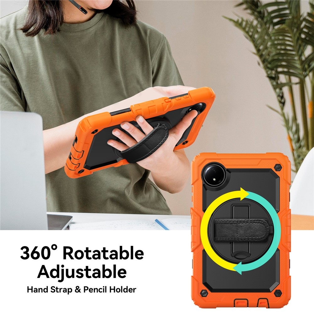 Strap odolný kryt s držiakom na ruku a ramenným popruhom na Xiaomi Redmi Pad SE 8.7 - oranžový