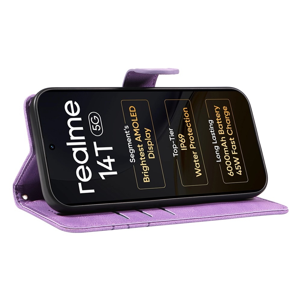 Curved knižkové puzdro na Realme 14 5G/14T 5G - fialové