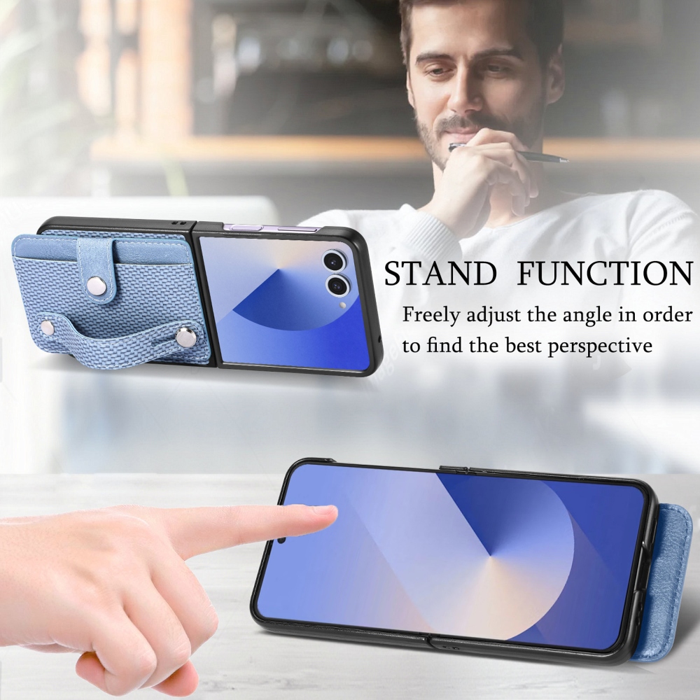 Wrisat plastový kryt s umelou kožou na Samsung Galaxy Z Flip7 5G - modrý