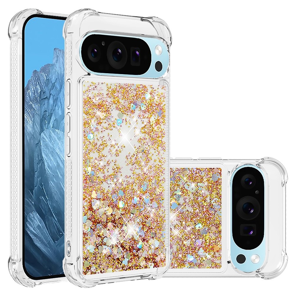 Glitter presýpací gélový obal na Google Pixel 10 Pro/Pixel 10 - zlatý/srdiečka