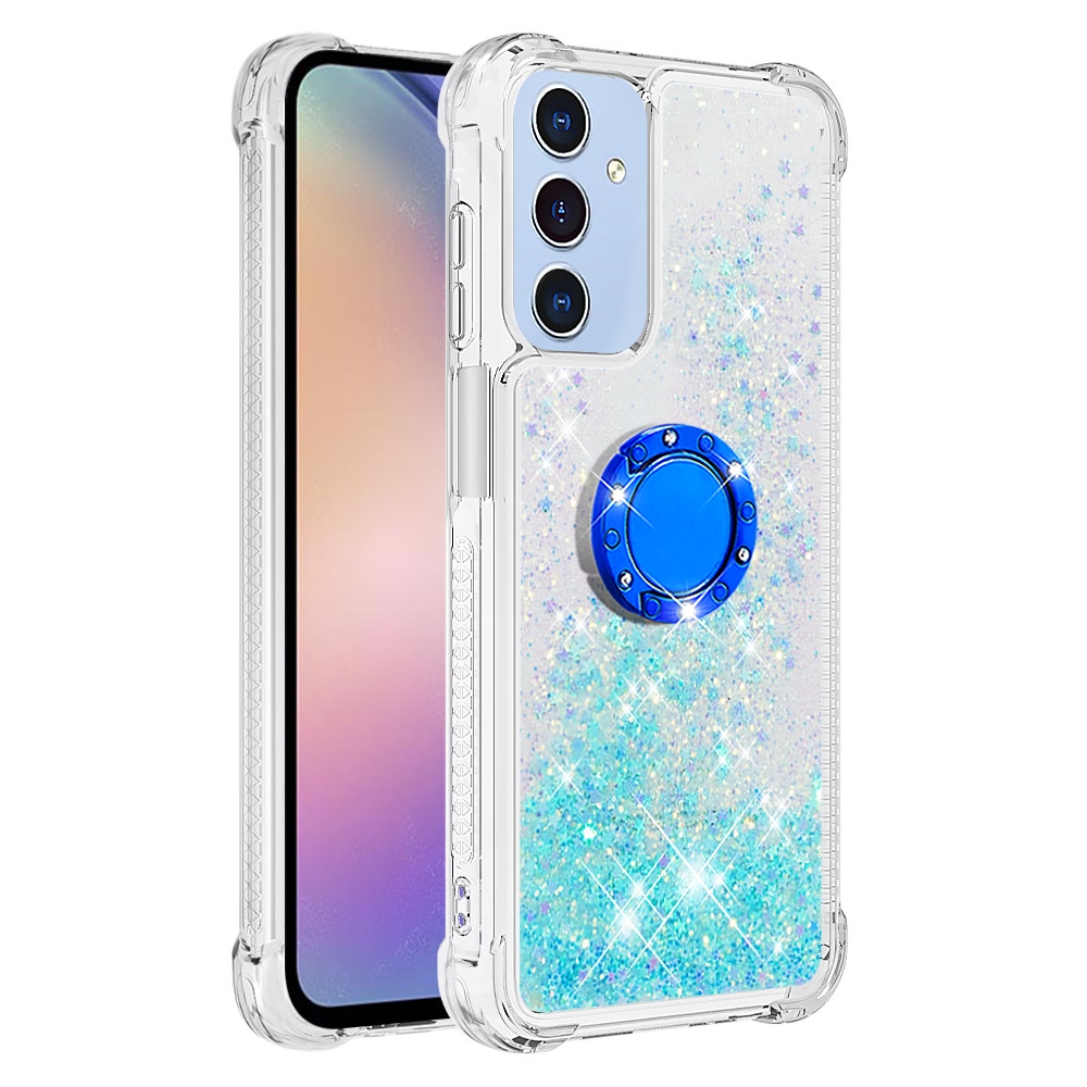 Glitt presýpacie gélový obal s krúžkom na prst na Samsung Galaxy A17 5G - modrý/hviezdičky