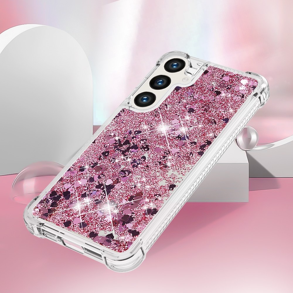 Glitter presýpací gélový obal na mobil Samsung Galaxy S24+ - ružovozlatý/srdiečka