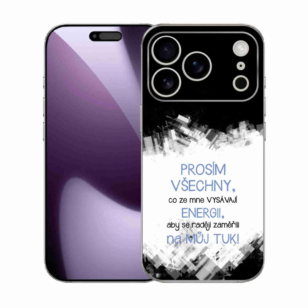Gélový kryt mmCase na iPhone 17 Pro - vtipný text 1 modrý