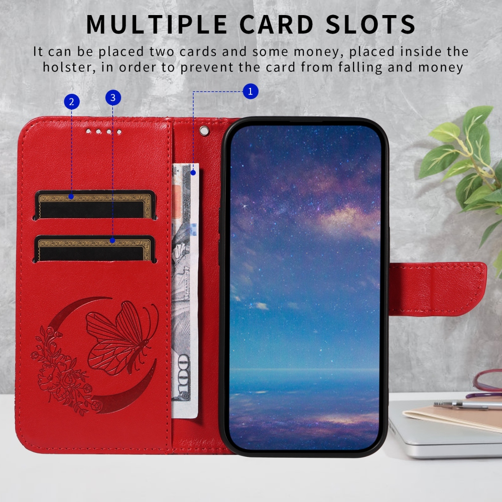 Floral Butterfly knižkové púzdro na iPhone 17 - červené