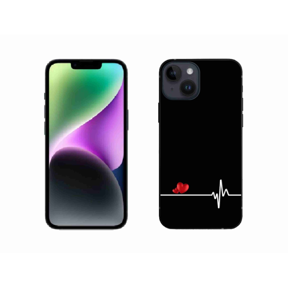 Gélový kryt mmCase na iPhone 14 - srdce a tep čierne pozadie