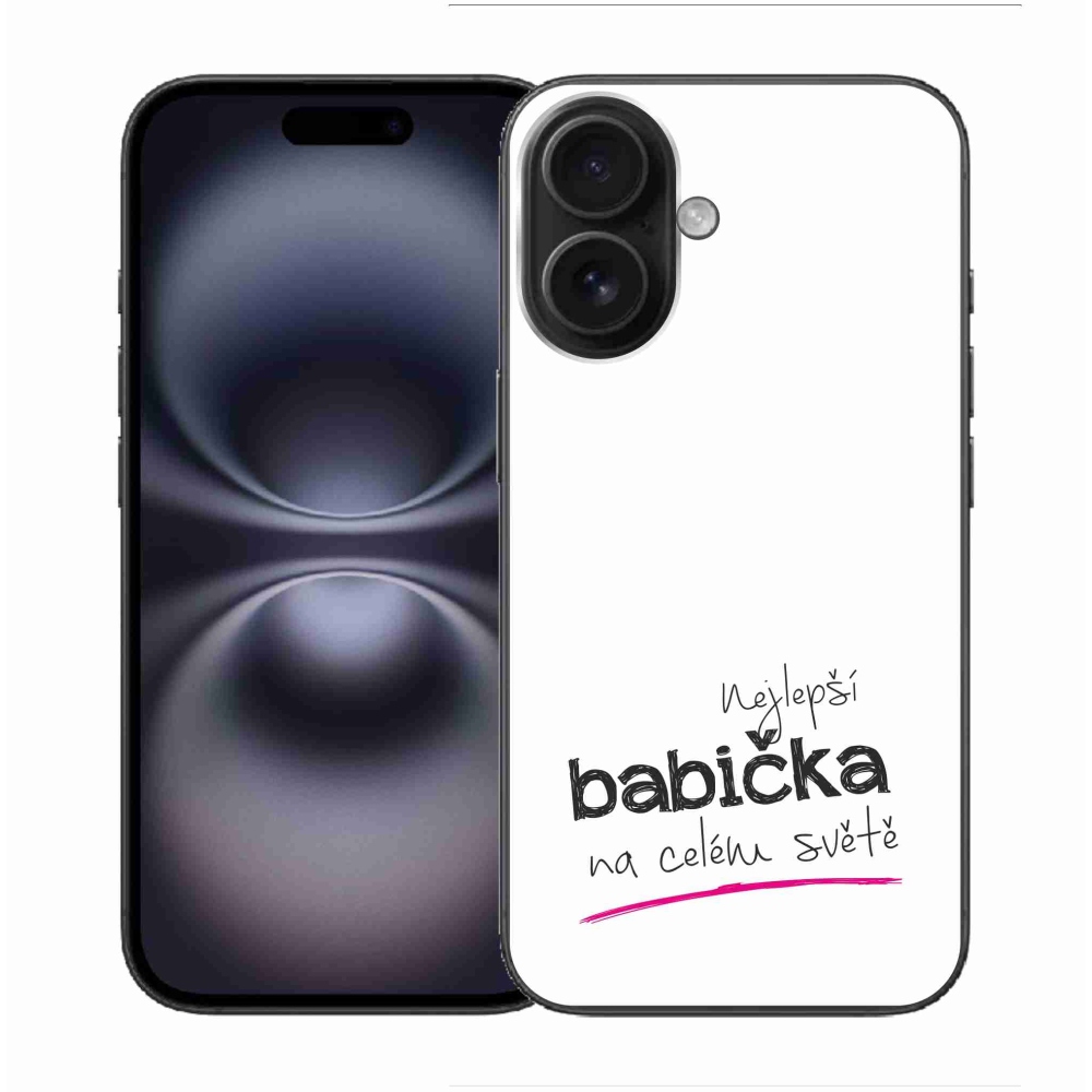 Gélový kryt mmCase na iPhone 16 - najlepšia babička 4 biele pozadie