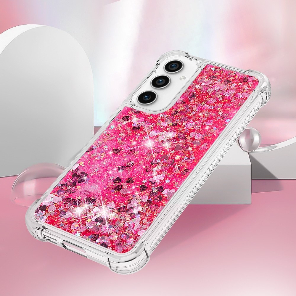 Glitter gélový presýpací obal na Samsung Galaxy S23 FE - ružový/srdiečka