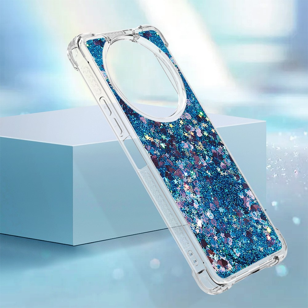 Glitter gélový presýpací obal na Xiaomi Redmi A3 - modrý/srdiečka