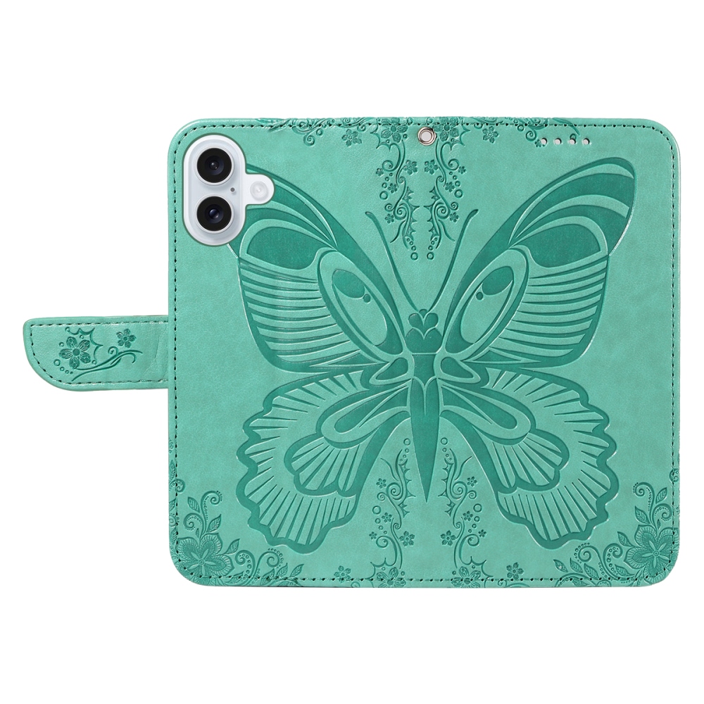 Floral Butterfly knižkové púzdro na iPhone 17 - modrozelené
