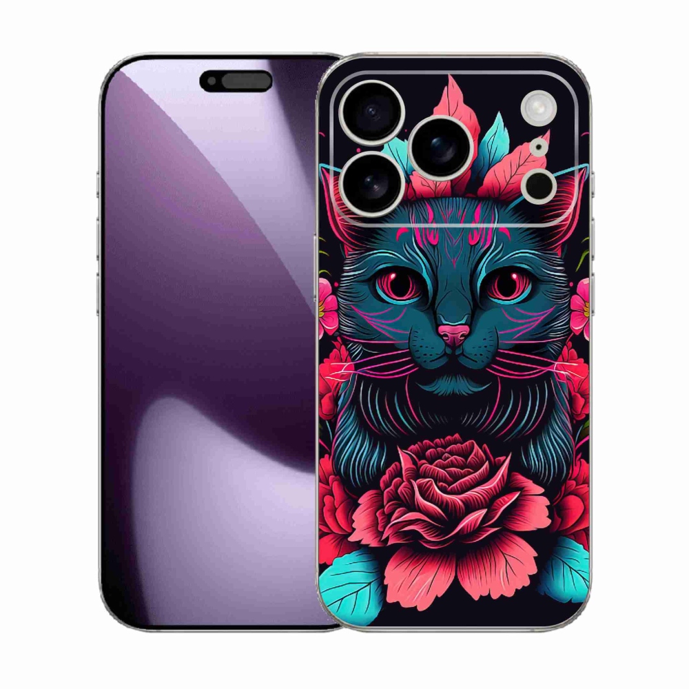Gélový kryt mmCase na iPhone 17 Pro - kvety a mačka