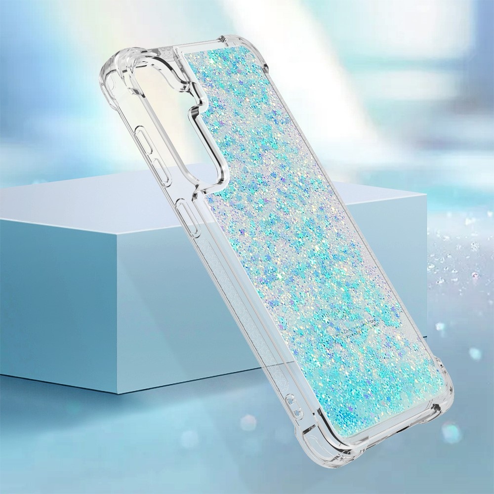 Glitter presýpacie gélový obal na Samsung Galaxy S24 - modrý/hviezdičky