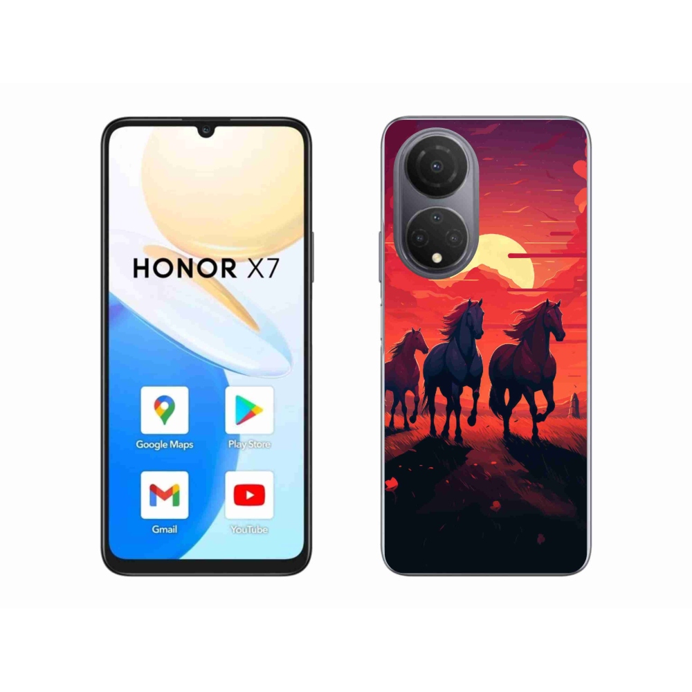 Gélový kryt mmCase na Honor X7 - kone a západ slnka