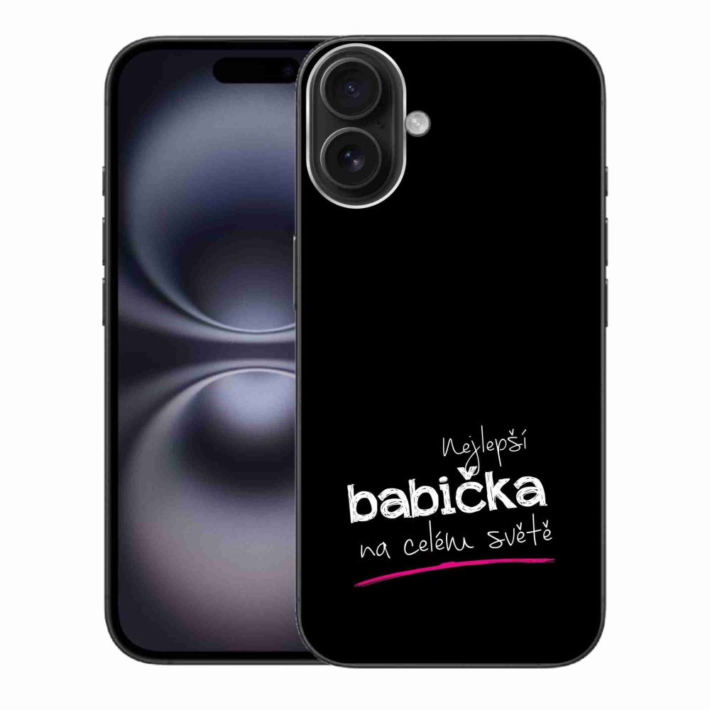 Gélový kryt mmCase na iPhone 16 Plus - najlepšia babička 4 čierne pozadie