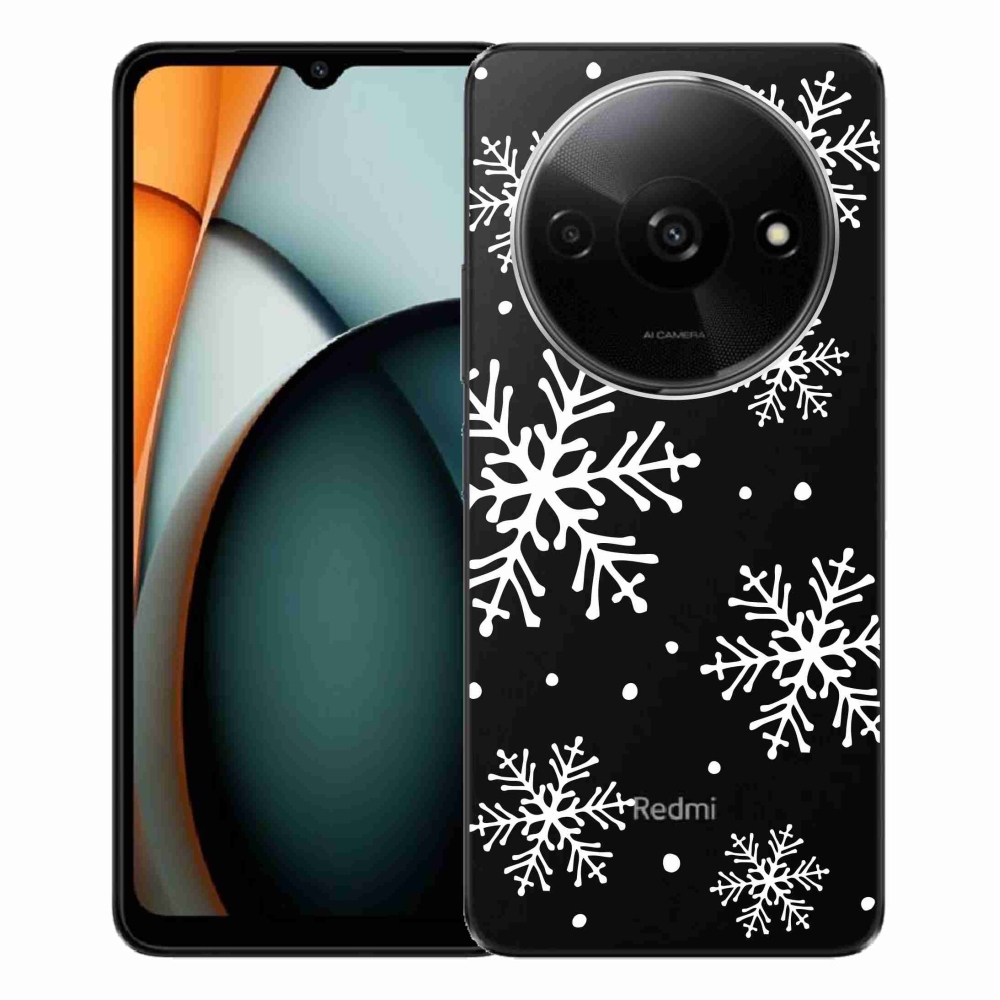 Gélový kryt mmCase na Xiaomi Redmi A3 - biele vločky na priehľadnom pozadí