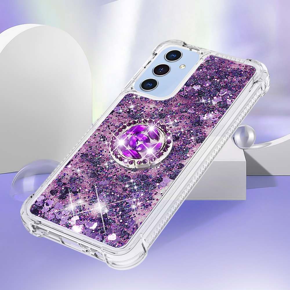 Glitt presýpací gélový obal s krúžkom na prst na Samsung Galaxy A17 5G - tmavofialový/srdiečka