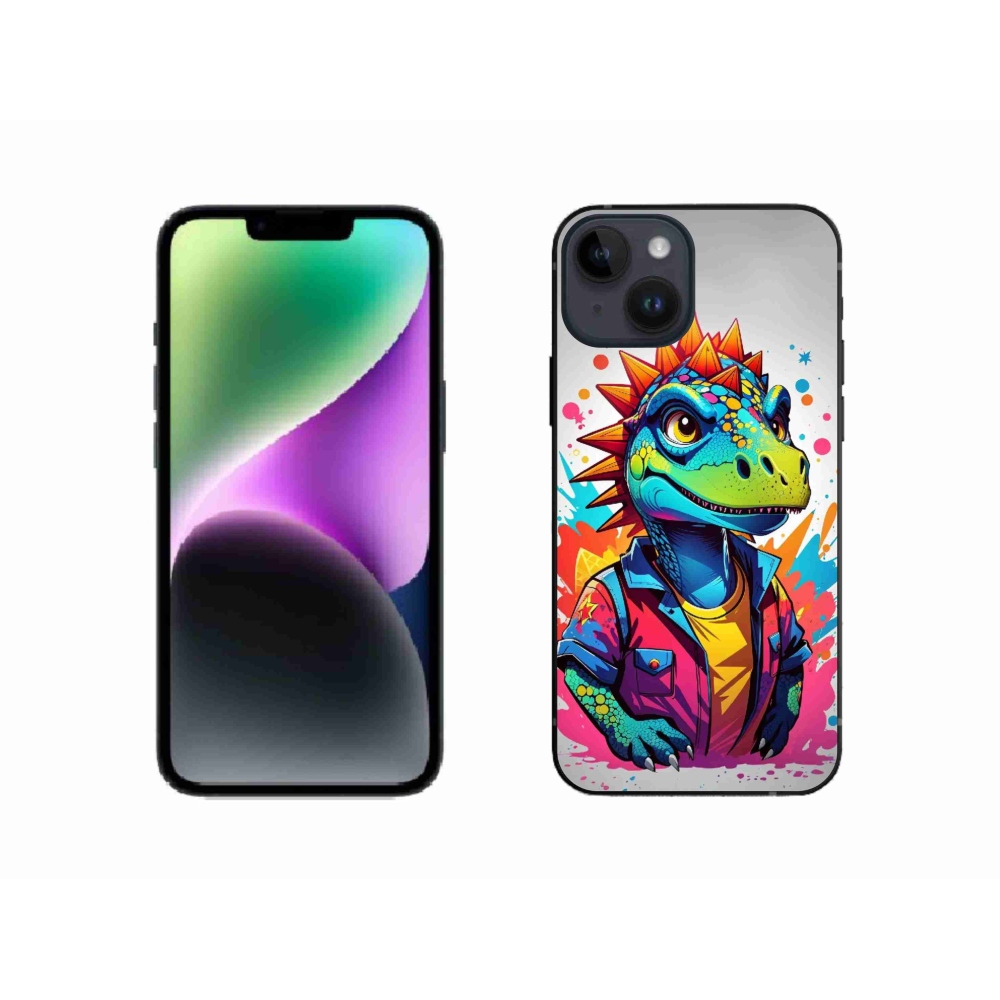 Gélový kryt mmCase na iPhone 14 - farebný dinosaurus