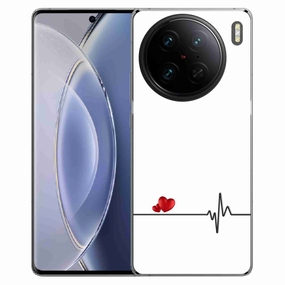 Gélový kryt mmCase na Vivo X90 Pro - srdce a tep biele pozadie