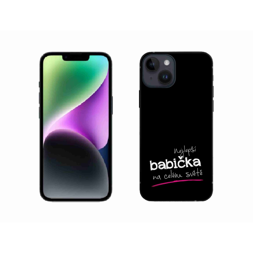Gélový kryt mmCase na iPhone 14 - najlepšia babička 4 čierne pozadie