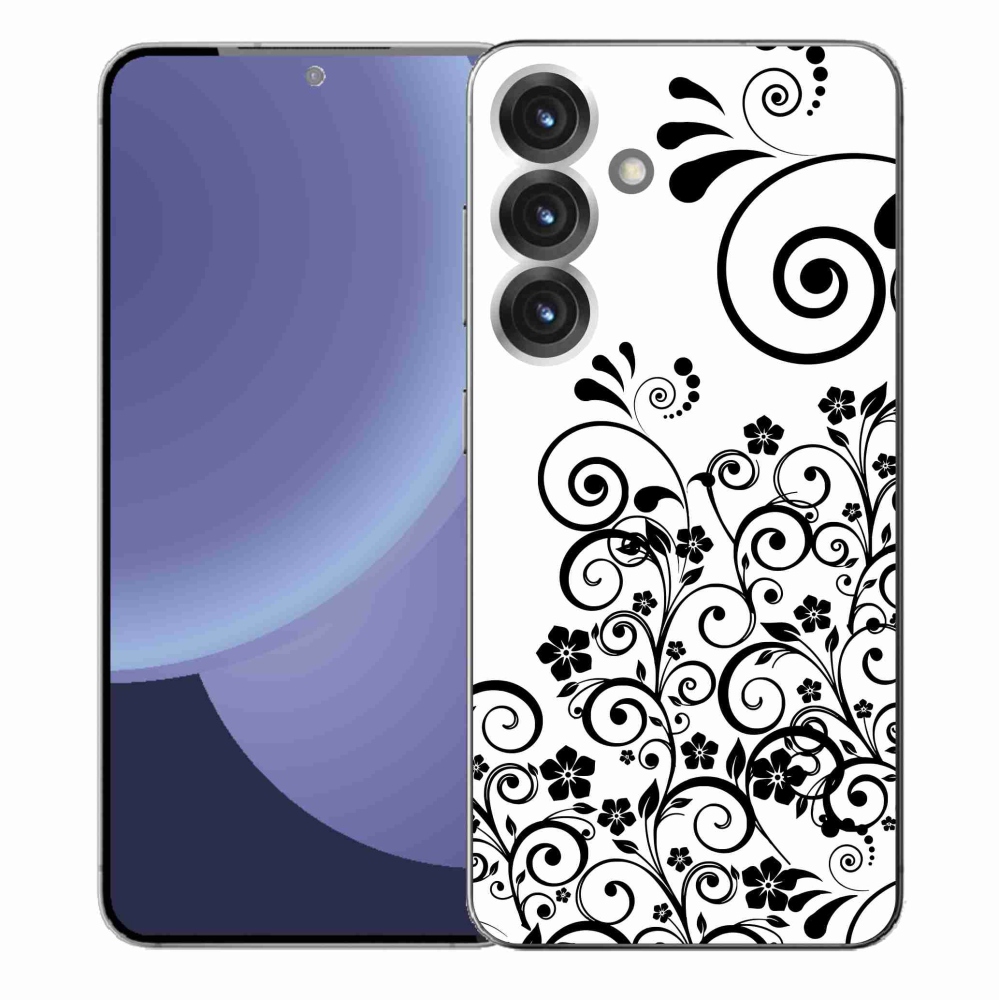 Gélový kryt mmCase na Samsung Galaxy S25+ - čiernobiele kvetinové vzory