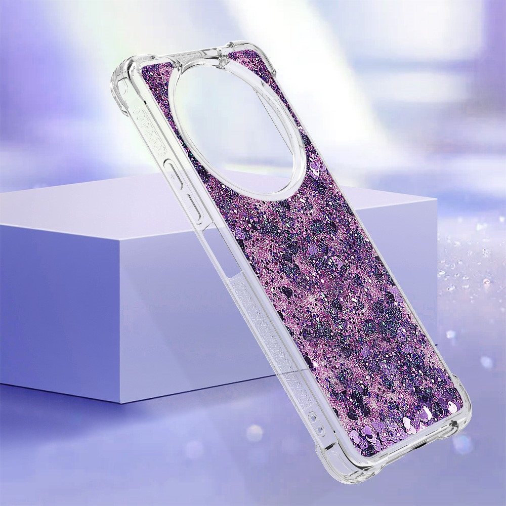 Glitter gélový presýpací obal na Xiaomi Redmi A3 - tmavofialový/srdiečka