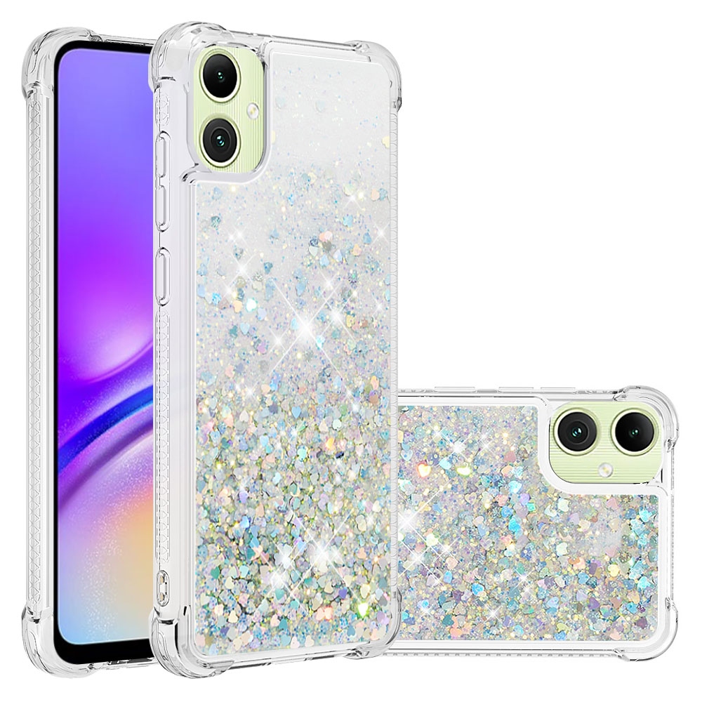Glitter presýpacie gélový obal na Samsung Galaxy A07 4G - strieborný/srdiečka