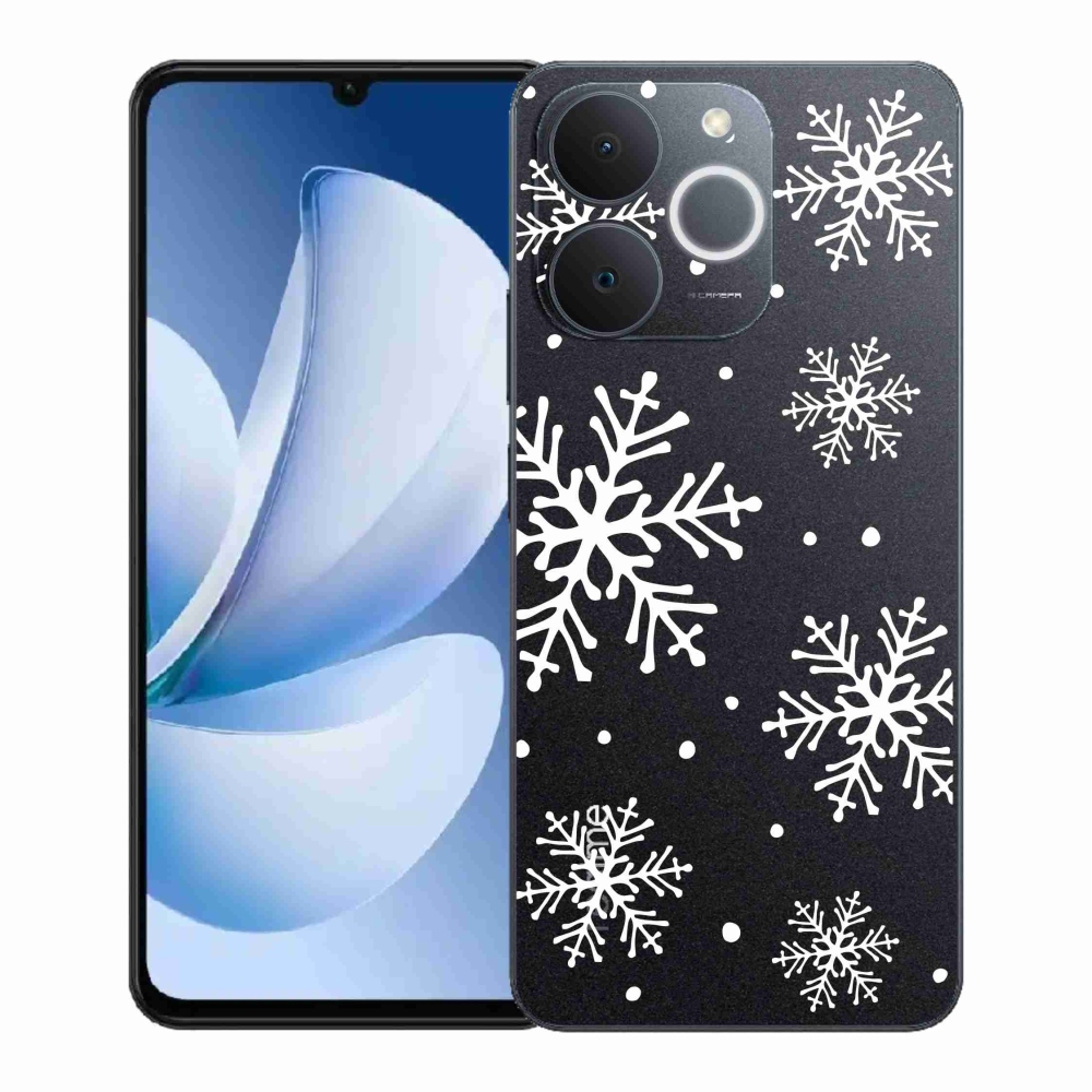 Gélový kryt mmCase na Realme Note 70T - biele vločky na priehľadnom pozadí