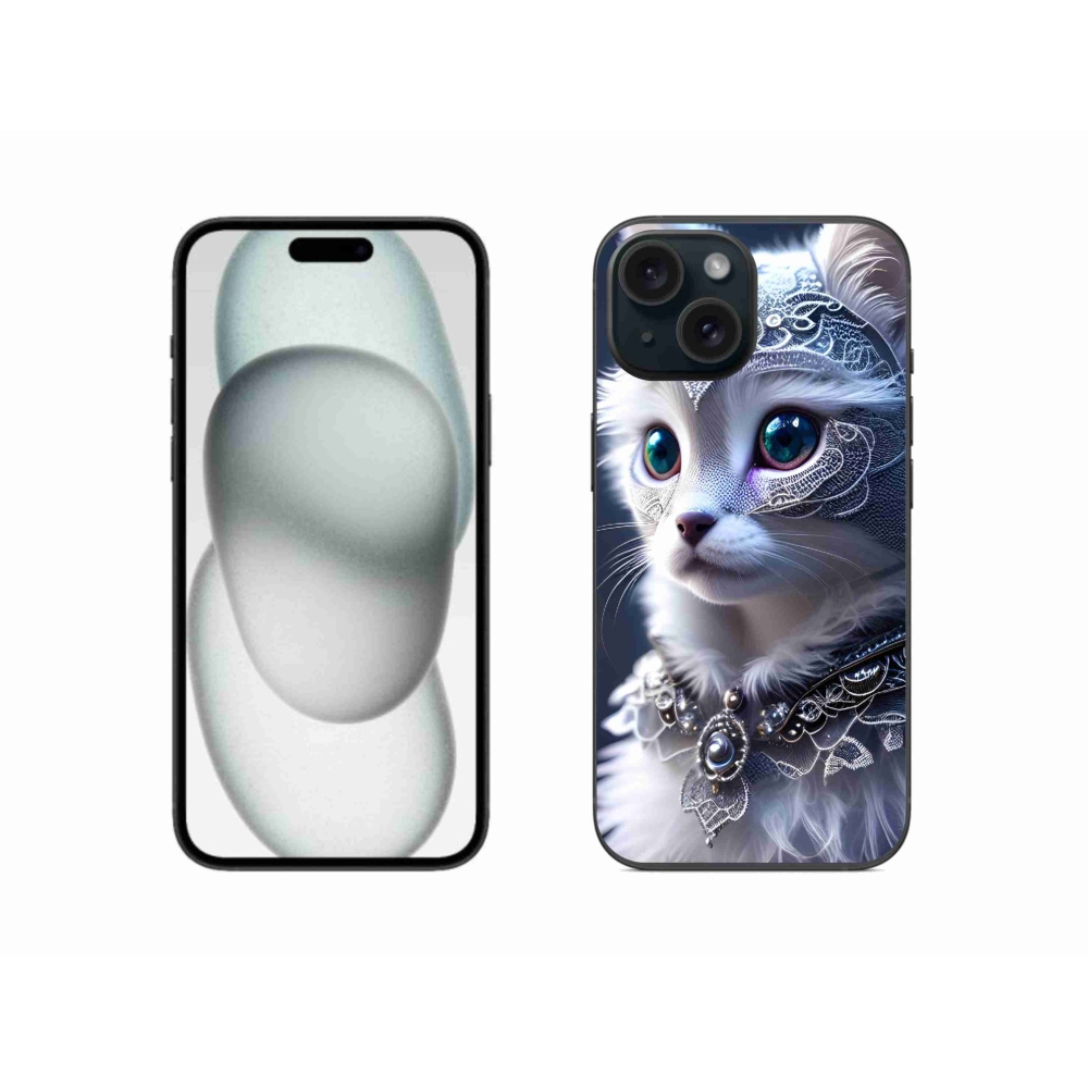 Gélový kryt mmCase na iPhone 15 - biela mačka