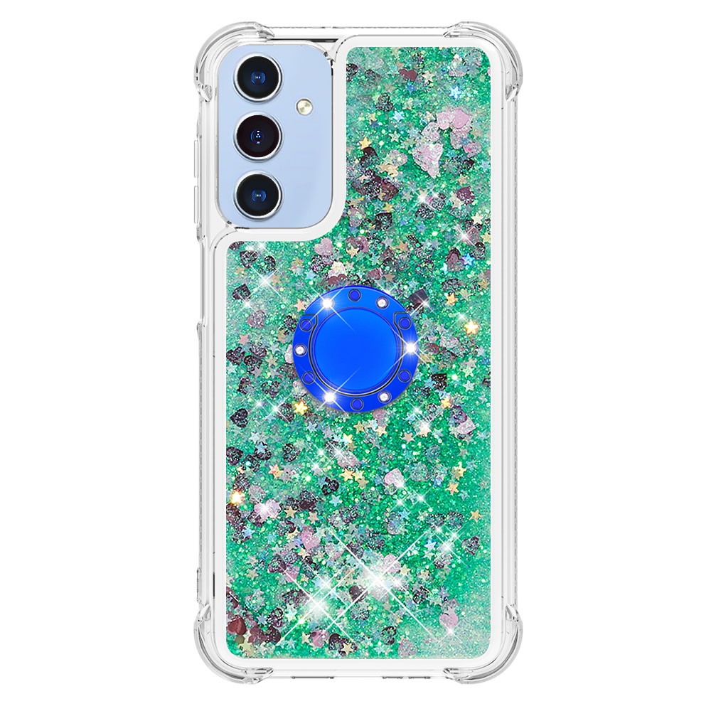 Glitt presýpací gélový obal s krúžkom na prst na Samsung Galaxy A17 5G - zelený/srdiečka
