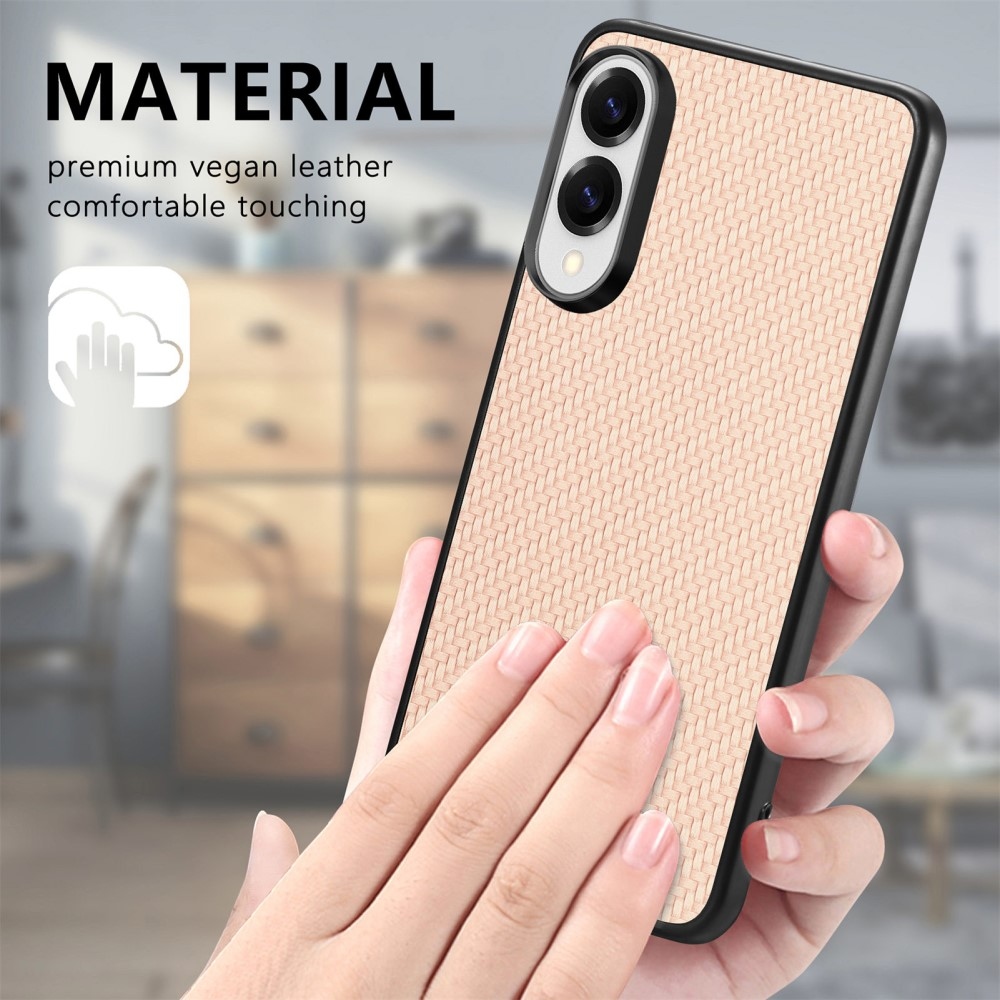 Coat gélový obal s umelou kožou a pevným chrbtom na Samsung Galaxy S25 Edge - béžový