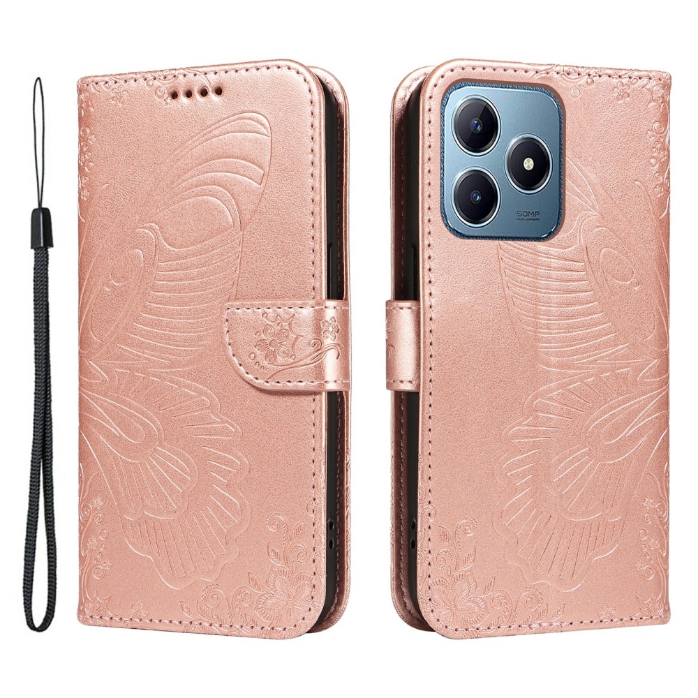 Floral Butterfly knižkové púzdro na Realme C61/C63 - ružovozlaté