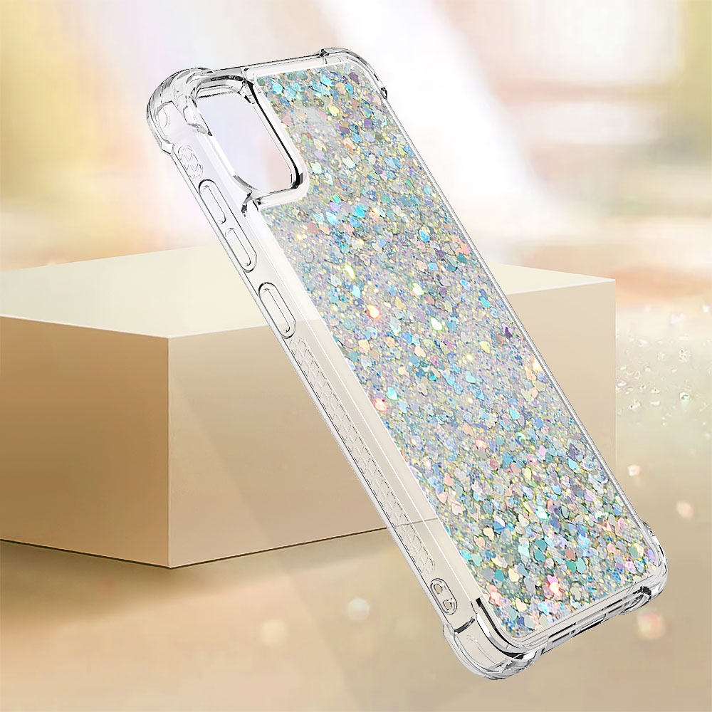 Glitter presýpacie gélový obal na Samsung Galaxy A07 4G - strieborný/srdiečka