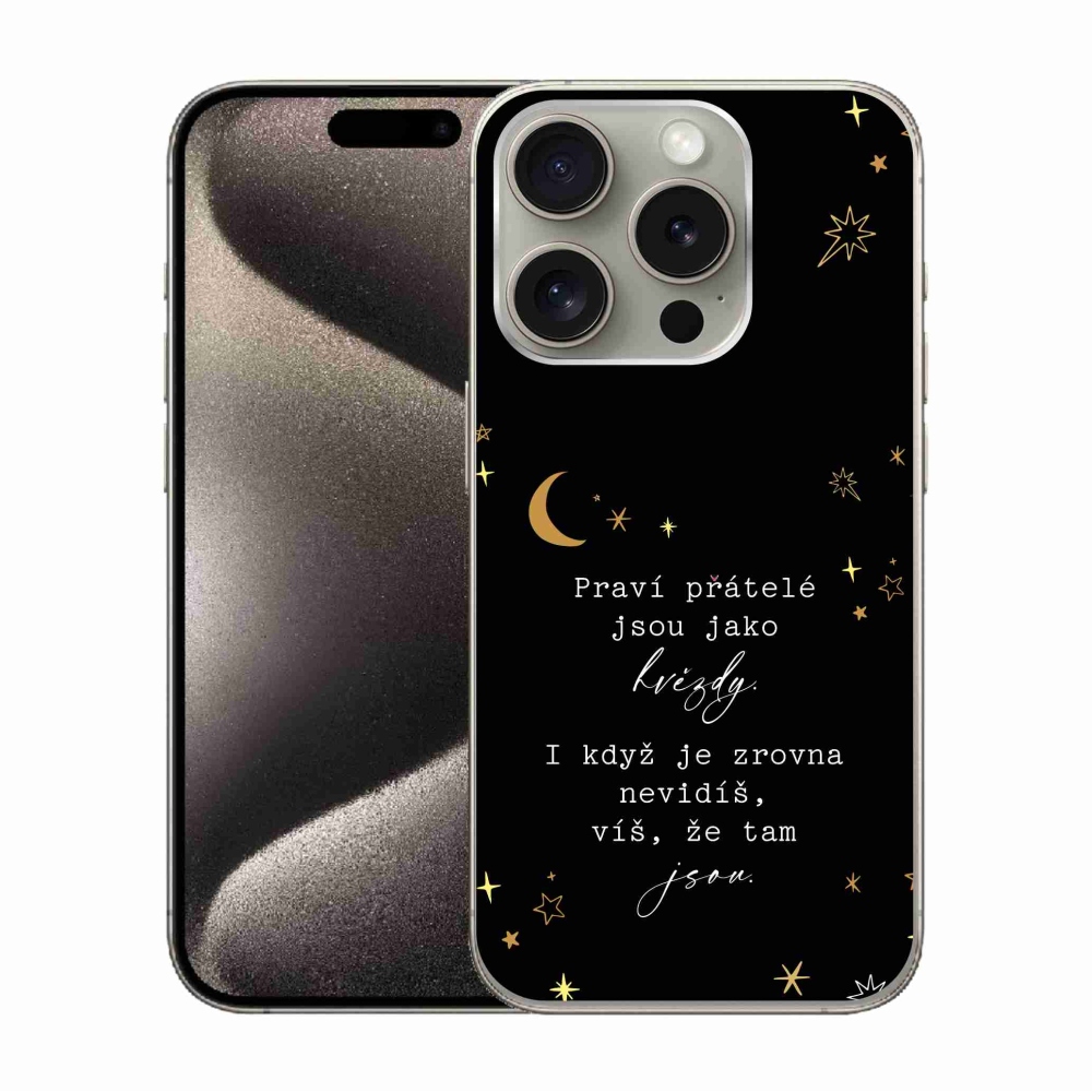 Gélový kryt mmCase na iPhone 15 Pro - citát 6 čierne pozadie