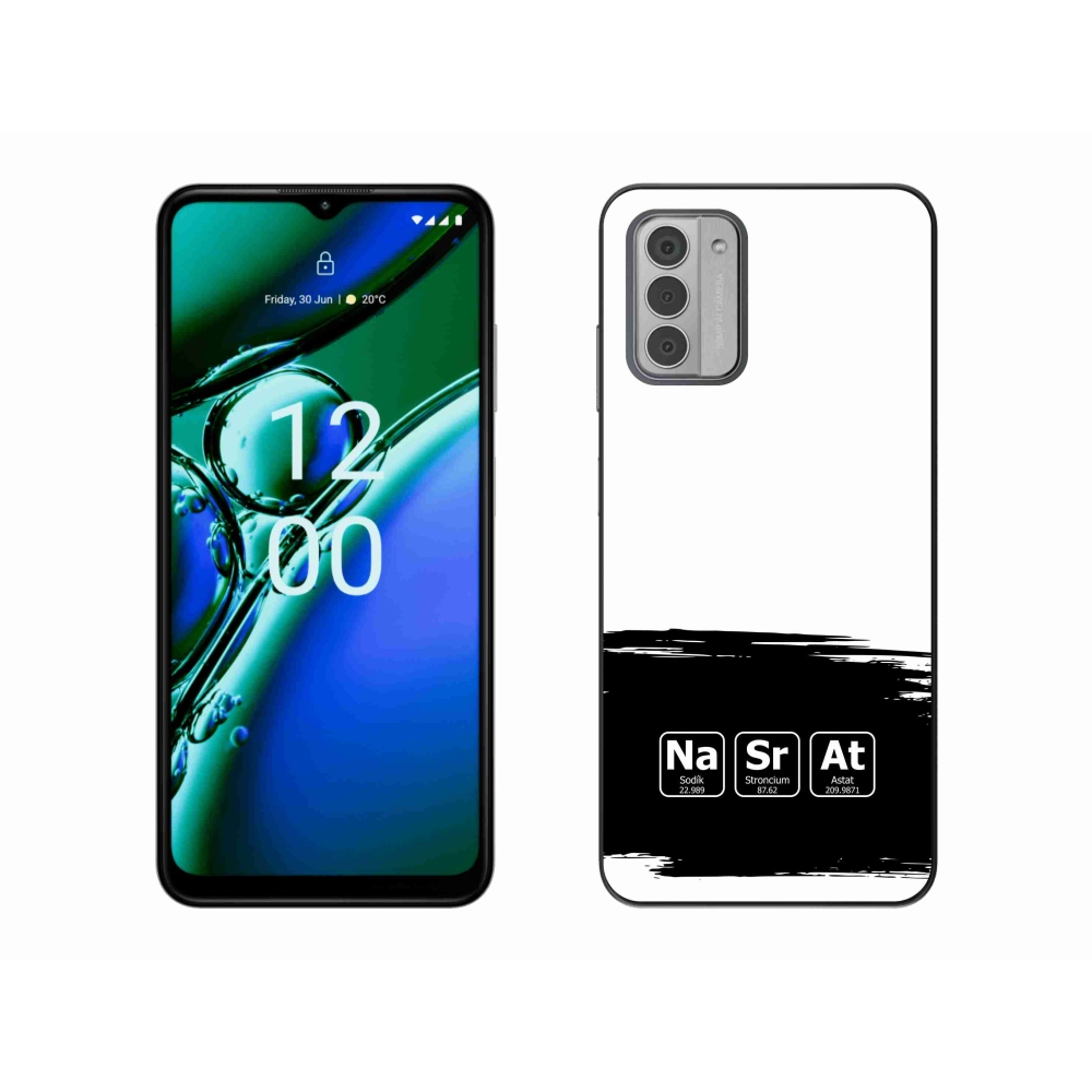Gélový kryt mmCase na Nokia G42 - chemické prvky čiernobiele pozadie