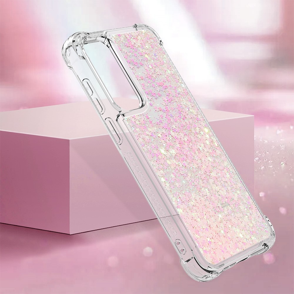 Glitter gélový presýpací obal na Samsung Galaxy A35 5G - ružový/hviezdičky