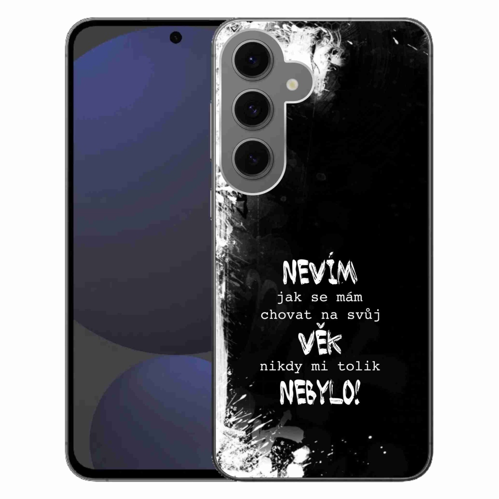 Gélový kryt mmCase na Samsung Galaxy S24 FE - vtipný text 14 čierne pozadie