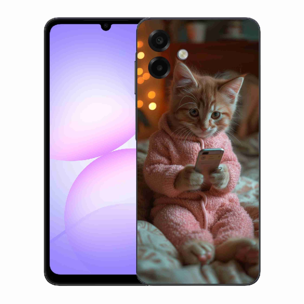 Gélový kryt mmCase na Samsung Galaxy A07 4G - mačiatko s mobilom